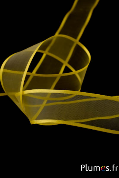 Organza lint met metaaldraad - 100 x 4 cm - geel  